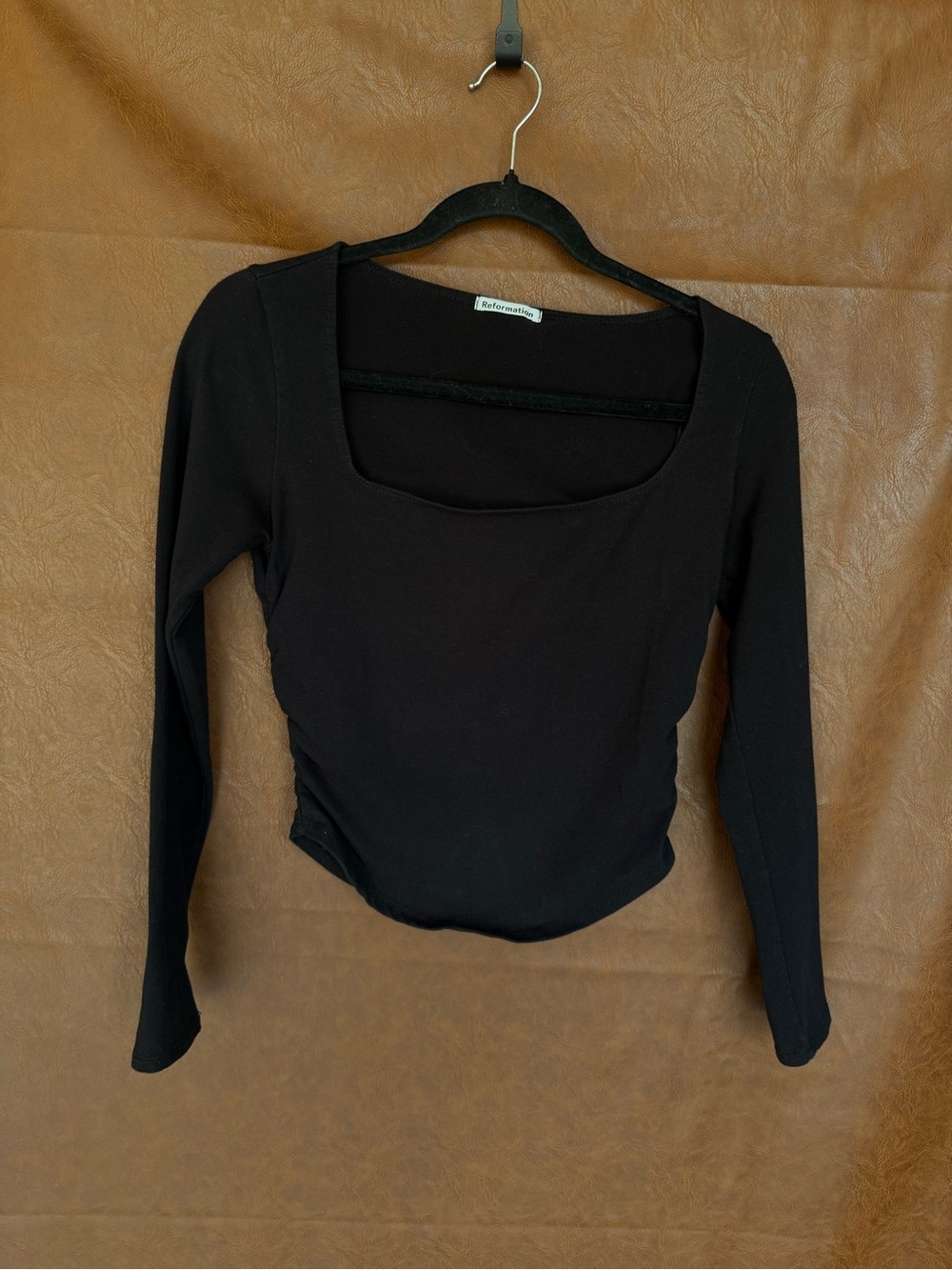 Reformation Black Ruched Square Neck Top XS